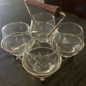Vintage cocktail glasses with carrier